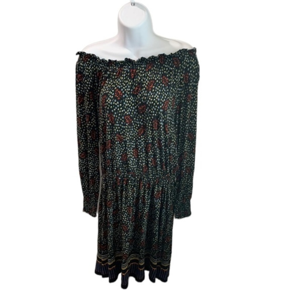 LOFT Long Sleeve Off Shoulder‎ Floral Knit Dress Smocked Neckline M Missing belt